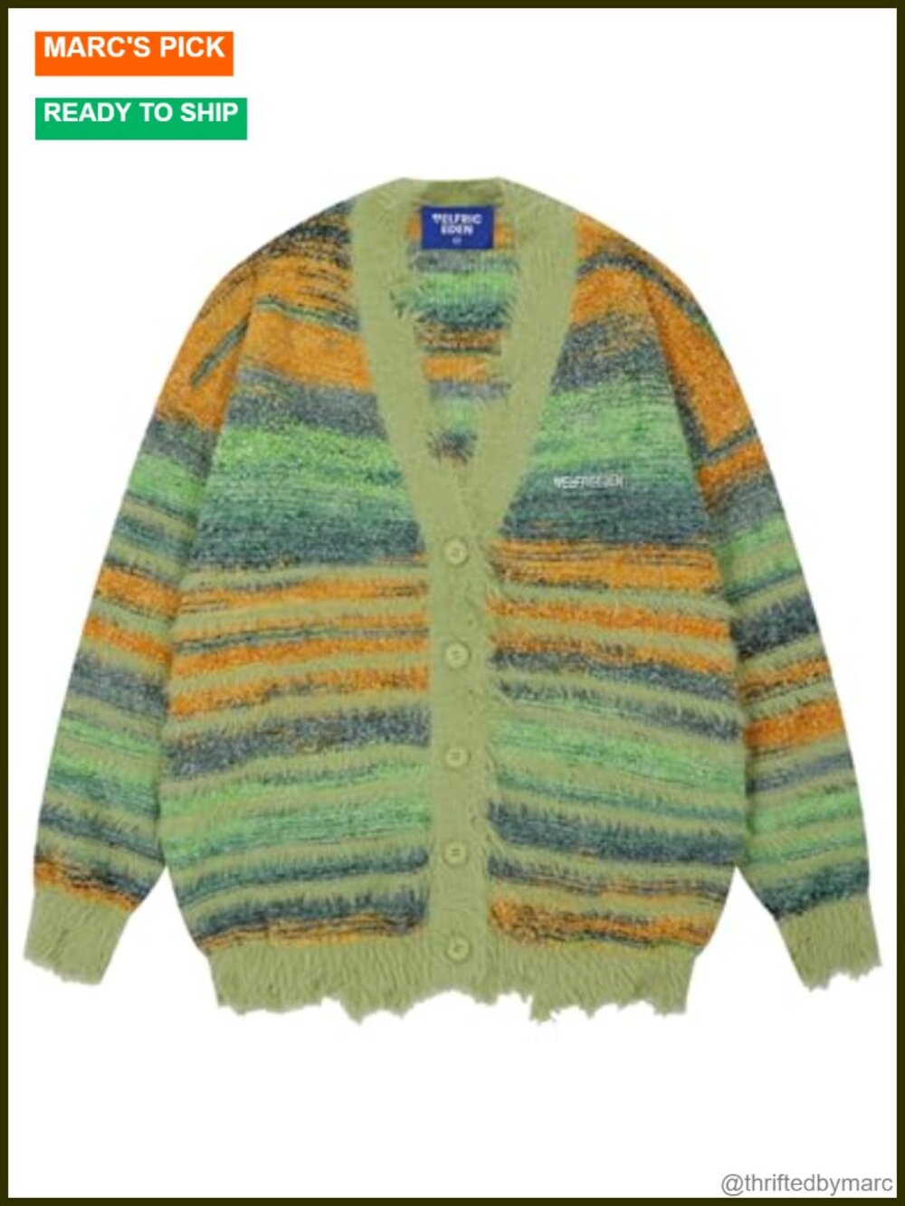 Aelfric Eden Open Front Cardigan Sweater Loose Fit Pinstripe Fringe Y2K